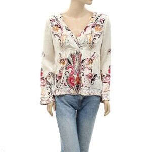 Odd Molly Anthropologie Floral Paisley Printed Blouse Top Wrap Boho S-1 259937